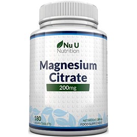 Magnesium Citrate 200mg | 180 Tablets for 6 Month Supply of Magnesium Tablets | Made in The UK by Nu U Nutrition