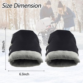 Baby Stroller Gloves, Extra Thick Stroller Hand Muff Winter Waterproof Stroller Mittens Universal Anti-Freeze Gloves for Parents Caregivers Carriage (Black)