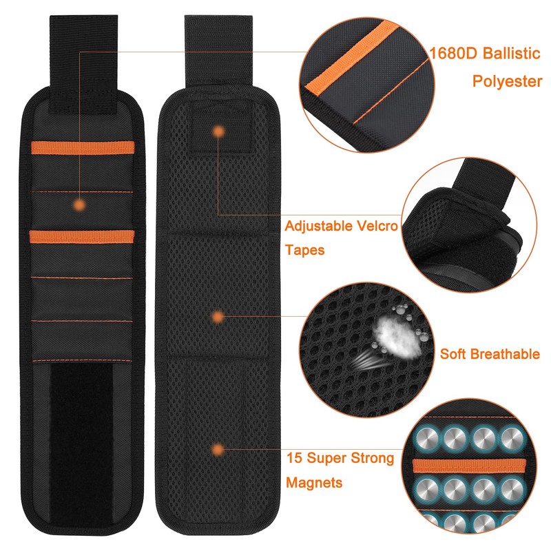 Magnetic Wristband with 15 Strong Magnets, Tool Belt Magnetic Wrist