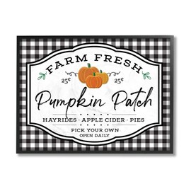 Stupell Industries Farm Fresh Pumpkin Patch Sign Black Checkered Plaid, AE Design Framed Wall Art, 11 x 14