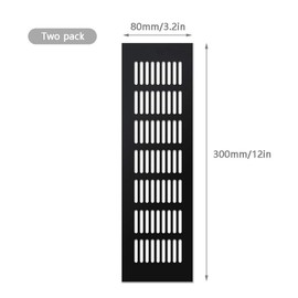 YUE Qin 2 Pieces Air Vent Grille Cover,Vent Cover Cupboard Vents Fridge Vent Louvred Wall Vent Grille,Black（30 * 8 * 1.5cm）