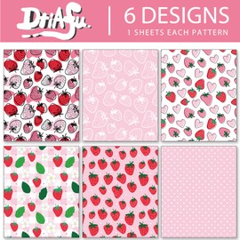 Dtiafu 6Pcs Strawberry Wrapping Paper Pink Cute Wrapping Paper Bulk Folded Flat Strawberry Art Paper for Birthday Baby Shower Spring Summer Fall DIY Crafts Gift Wrapping, 20 x 28 Inch