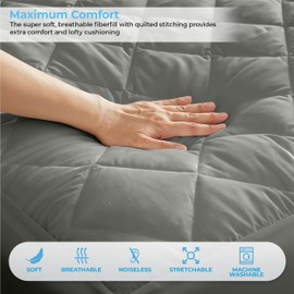 LUX Décor Twin XL Mattress Pad - Quilted Elastic Fitted Mattress Cover Protector Upto 16 Inches Deep Pocket - Soft Breathable Noiseless Mattress Topper (Grey “39 X 80”)