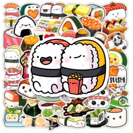 50pcs Cute Sushi Stickers for Kids, Kawaii Food Stickers for Water Bottle, Vinyl Waterproof Decals for Laptop Scrapbook Journal Skateboard Party Favors (Sushi)
