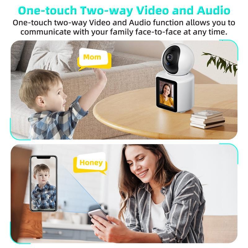 WAKADO 2K Video Call Security Camera Indoor, Nanny Monitor Pet Camera,Two-Way Video,One-Touch Phone Call,Security camerasEasy