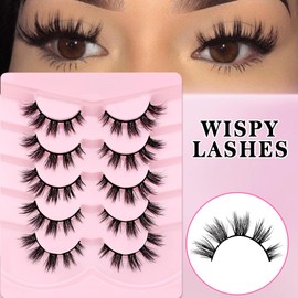 3D Falsche Wimpern Katzenauge, Flauschiges Volumen Curly Cat-Eye Künstliche Wimpern Natürlich Look, Wiederverwendbar Handgemacht Faux Mink Make-up-Wimpern 5 Paare Pack (FDH-06)