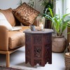 COTTON CRAFT Solid Wood Accent End Table - Hand Carved