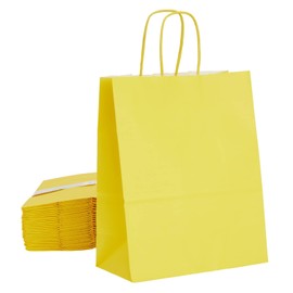 BLUE PANDA 25-Pack Yellow Gift Bags with Handles, 8x4x10-Inch Paper Goodie Bags for Party Favors and Treats, Birthday Party Supplies