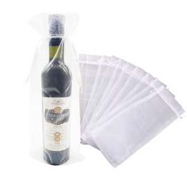 Wuligirl 20pcs 5.5 by 14.5 Inch Sheer White Organza Wine Bottle Bags with Drawstring,Reusable Festive Packaging Baby Shower Wedding Favors SamplesFavor Bags (20pcs White)