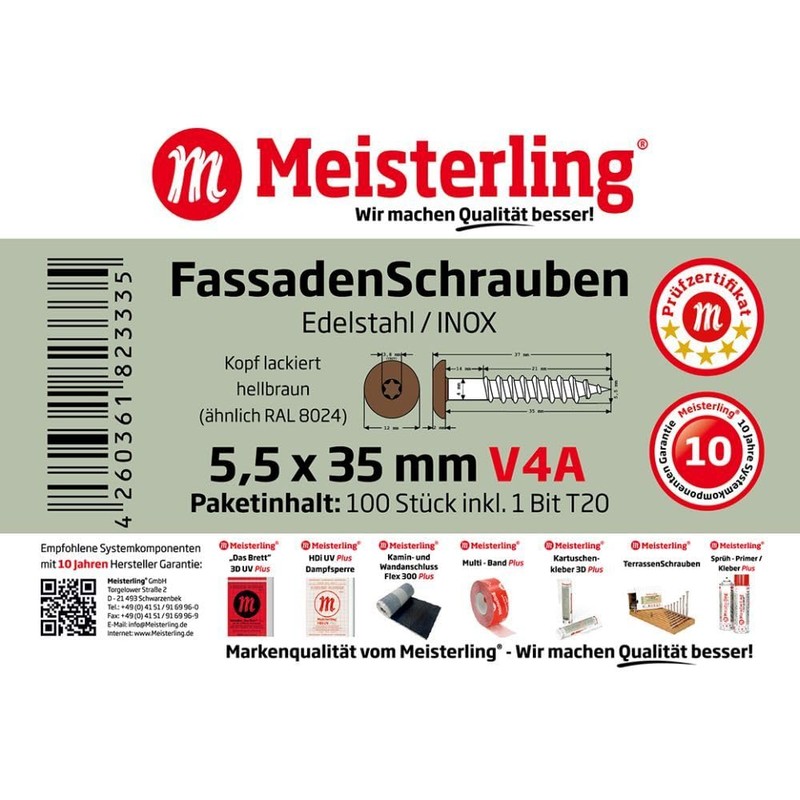 Meisterling® Facade Screws Stainless Steel V4A 5.5 x 35 mm