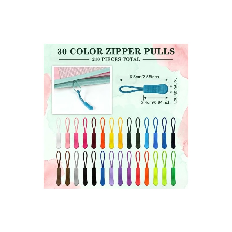 OPLCFO 210 Pcs Zipper Pull Replacement, 30 Colors Zipper Tags