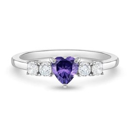 Simulated Birthstone Heart Solitaire Size 2-5 Baby / Kids Ring - Sterling Silver:_02 - Feb_4