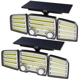 JJX Solar Lights Outdoor 2800LM 286 LED Motion Sensor Outdoor Lights, Dual Motion Sensors IP65 Waterproof LED Solar Security Lights, 3 Adjustable Heads Solar Motion Flood Lights Outdoor