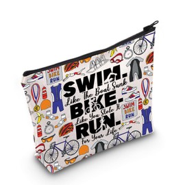 Triathlon Gift Swim Bike Run Cosmetic Bag for Race Finisher Sports Lover Gift (Swim Like The Boat CA Bag)