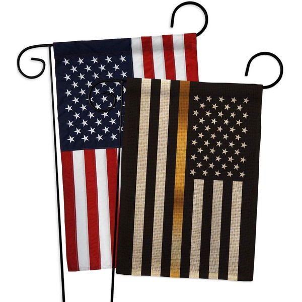 US Thin Gold Line Burlap Burlap Garden Flags Pack First