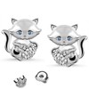 Cat with Heart Stud Earrings 925 Sterling Silver with Zirconia