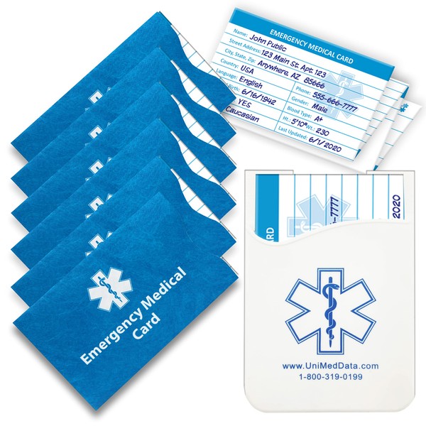 6-Pack Medical Alert Wallet Cards with Protective Tyvek Sleeves Emergency Medical Card with Bonus Medical Symbol Adhesive Card Holder for Smartphones