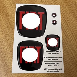 Kit of 5 3D Stickers Compatible with 500 Front, Rear, Steering Wheel + 2 Emblems for Keychains. Colour: Black Red (Compatible 500 L)