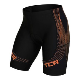 TCA Men's Slipstream Padded Cycling Shorts, Quick Dry, Breathable and Anti-Slip with Back Zipped Pocket Mens Cycling Shorts - Black/Orange, XXL