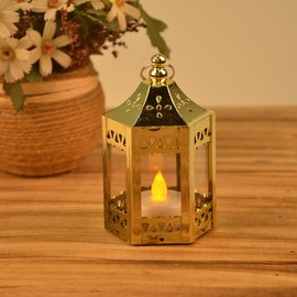 zkee Mini Star Lantern with Flickering LED,Battery Included,Decorative Hanging Lantern,Christmas Decorative Lantern,Indoor Candle Lantern,Battery Lantern Indoor Use, （Set of 8,Golden） …