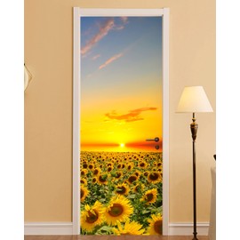 FLFK Sunflower Door Sticker - Door Mural Peel and Stick, Removable Self-Adhesive Door Wallpaper for Home Decor, 30.3 "W x 78.7 "L, Set of 2 Sheets