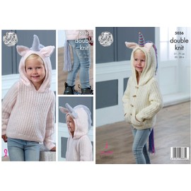 King Cole 5036 Knitting Pattern Girls Unicorn Sweater and Cardigan Hoodie in Comfort DK
