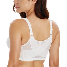 Lemorosy Women's Comfort Strong-Hold, Front Closure, Back Support, Unpadded, No Underwire, Minimiser Bra, White
