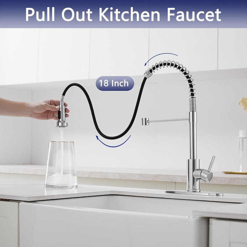 VOTON Chrome Kitchen Faucets with Pull Out Sprayer Commercial Spring