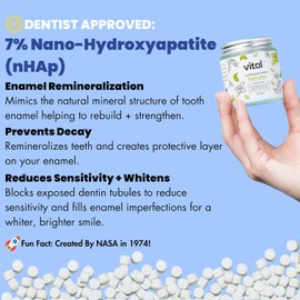 Vital - Vital Toothpaste Tabs with Nano-Hydroxyapatite | Naturally Whitens + Remineralizes Teeth | Fluoride & Plastic Free | Combats Sensitivity | Travel & Eco Friendly | Fresh Mint | 62 Tablets (1 Month)