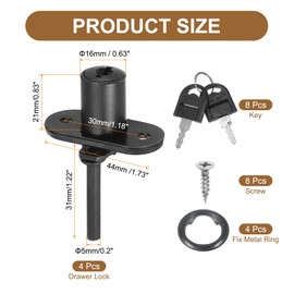 PATIKIL 4Pcs Drawer Lock with Keys, 16mm(5/8") File Cabinet Lock Keyed Different Steel Lock Cylinder Desk Locks for Office Wardrobe Locker Showcase, Black