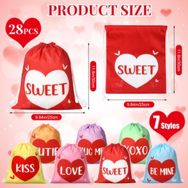SilTriangle 28 Pcs Valentine Drawstring Gift Bags 10 x 12 Inch Valentine Treat Candy Bag Oxford Fabric Heart Folding String Sack Bags for Teens Travel Birthday Party Gifts Sports(Cheerful Colors)