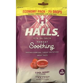 Halls ECONOMY Pack COOL BERRY Throat Soothing 70 Cough Drops - NEW