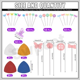 Swpeet 261Pcs Sewing Flat Head Pins Set Contains 200Pcs Butterfly, Plum Blossom, Button, Bow Tie Head Pins, 50Pcs Mixed Colors Sewing Clip, 10Pcs 4 Colors Tailors Chalk, 1Pc Measuring Tape for DIY