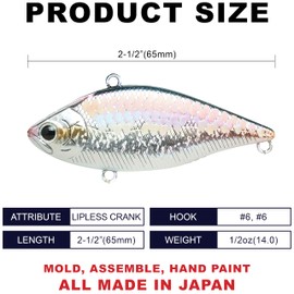 LUCKY CRAFT LV-150, 270 MS American Shad, Lipless Crankbait, Freshwater Bass Fishing Lure, 3ft-4ft Sinking Lures, Tight Vibration Long-Casting Tackle, Premium Fishing Gear and Accessories