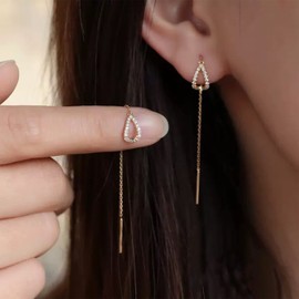 Threader Earrings Chain Earrings Gold Threader Earrings Drop Long Hanging Earrings for Women Gold Crystal Piercing Gift's for Mother's Day Wives Daughter Girlfriend