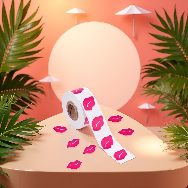 500 pegatinas de labios bronceadores, calcomanía autoadhesivo perforado rosado, estampado
