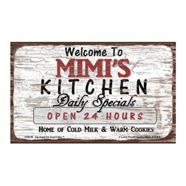 Deluxe Wood Magnet, 5x8 Inches, Welcome to Mimi's Kitchen - Daily Specials, Open 24 Hours, Home of Cold Milk and Warm Cookies - Magnetic Hardboard Sign with Saying for Grandma, Vintage Style Decor