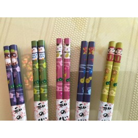 Handmade JAPANESE  5 VARIATION ANIMAL CHOPSTICKS  W/ FREE HANDMADE - PURPLE/NAVY W/FISH