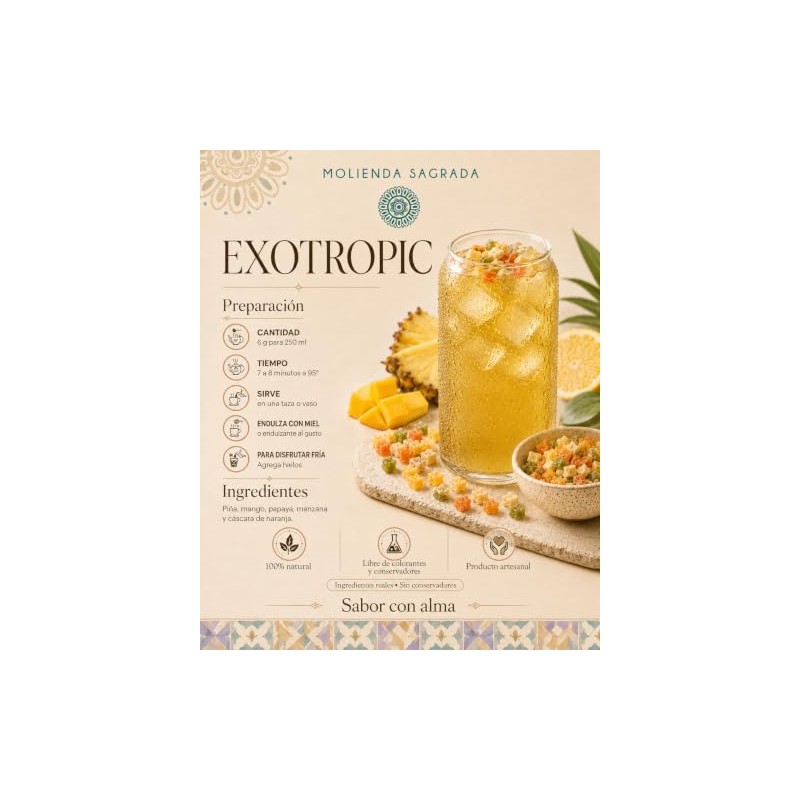 Molienda Sagrada, Tisana Exotropic, Infusión Frutal, 150 gramos