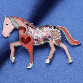 DUOWEI Dainty Floral Enamel Pony Horse Brooch Pins Scarf Lapel Clothes Decoration for Women Jewelry Gifts (Pink)