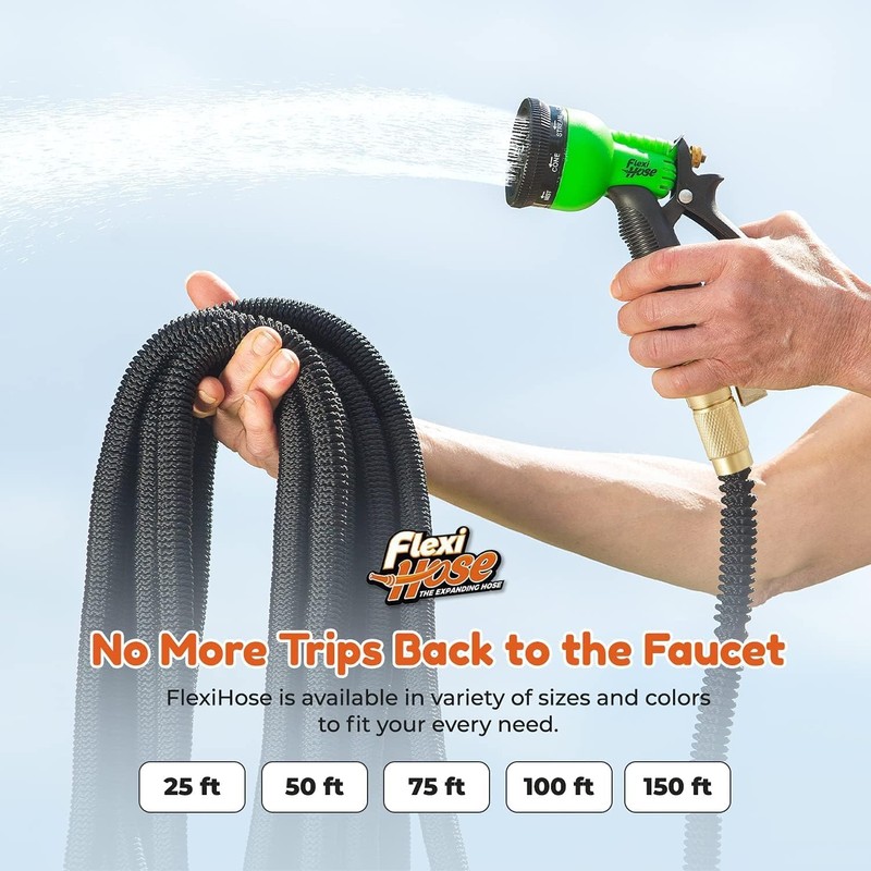 Flexi Hose Expandable Garden Hose with 8 Function Nozzle, 25FT