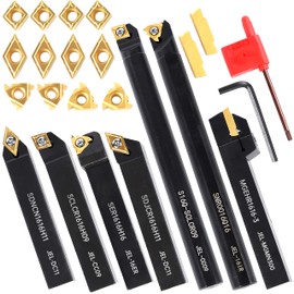 RupXinSplend Lathe Turning-Tools Threading Holder 21pcs - Metal Lathe Cutting Tools 7pcs 5/8" Turning Holders Boring Bar Set and 14pcs Indexable Carbide Inserts Golden for Lathe Tools