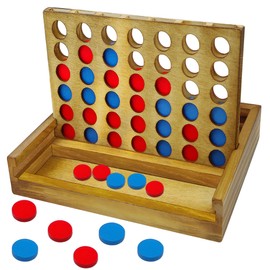 VingaHouse Wooden Line Up 4 Educational Board Game Toys 4 In a Line Classic Fun Family Games Strategy Game for 2 Players Four In a Row Educational Toy Gifts for Children Adults [Retro Wooden Style]