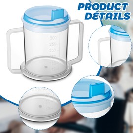 Eaasty 1 Pcs Adult Sippy Cup for Elderly, 10 oz Plastic Spill Proof Cups with 2 Handles for Adult Elderly Care Hospital Drinking Mug Easy to Grasp Handles for Hot and Cold Beverages (Blue)