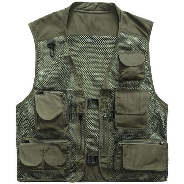 Herebuy8 Men's Mesh Fishing Vest Multi Pockets Photography Outdoor Jacket (Green, XL-US)