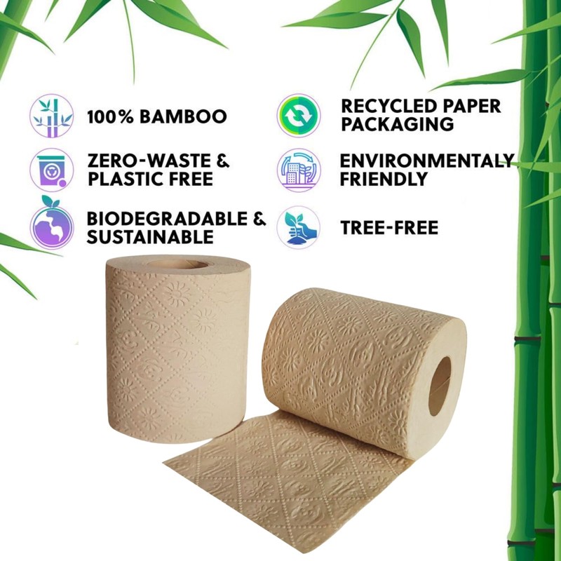 BOONBOO Bamboo Toilet Paper, 3-Ply Unbleached, 4 Rolls