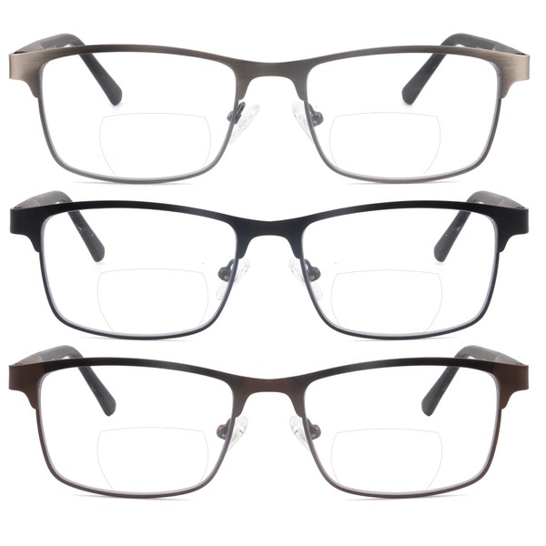 SOPHILY 3 Pack Bifocal Reading Glasses for Men Metal Full