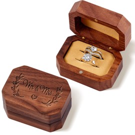 Yaomiao Wooden Wedding Ring Box for 2 Rings Mr and Mrs Vintage Engraving Ring Holder Case with Magnetic Rustic Engagement Ring Box Gift for Proposal Wedding Anniversary Accessories (Simple Style)