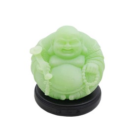 usamjtable Feng Shui 4'' Happy Face Laughing Buddha Glow in The Dark Figurine Statue Green Crystal Gemstone Carved Wealth and Good Luck