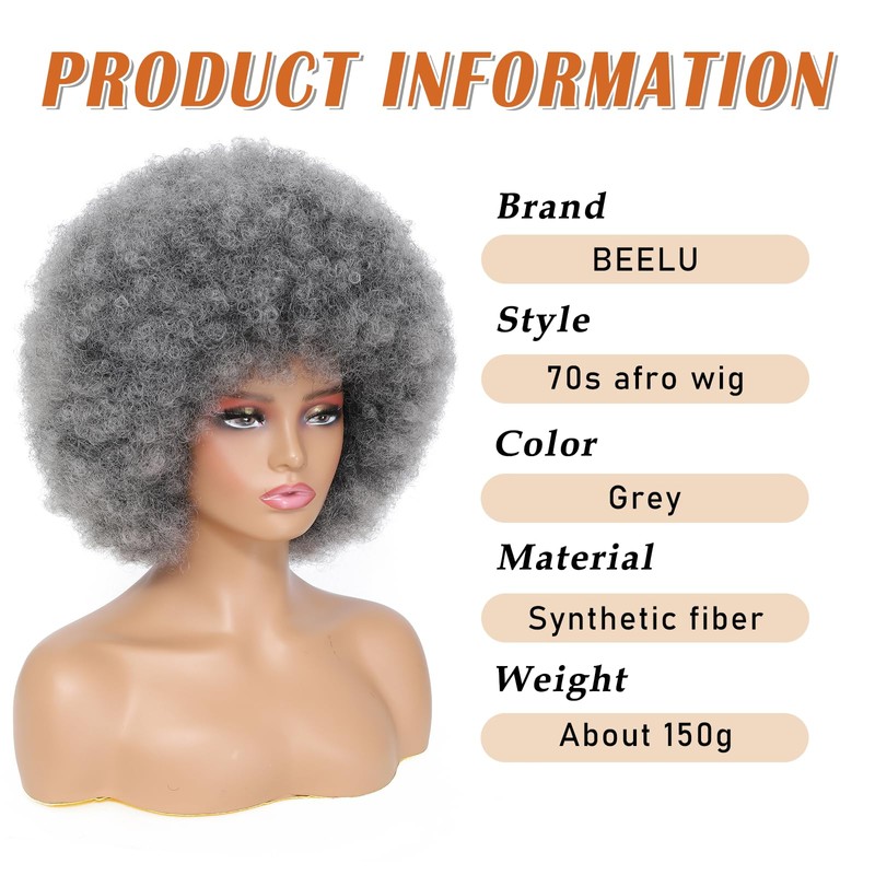 Afro Wigs for Black Women Gray Bouncy Fluffy Curly Big